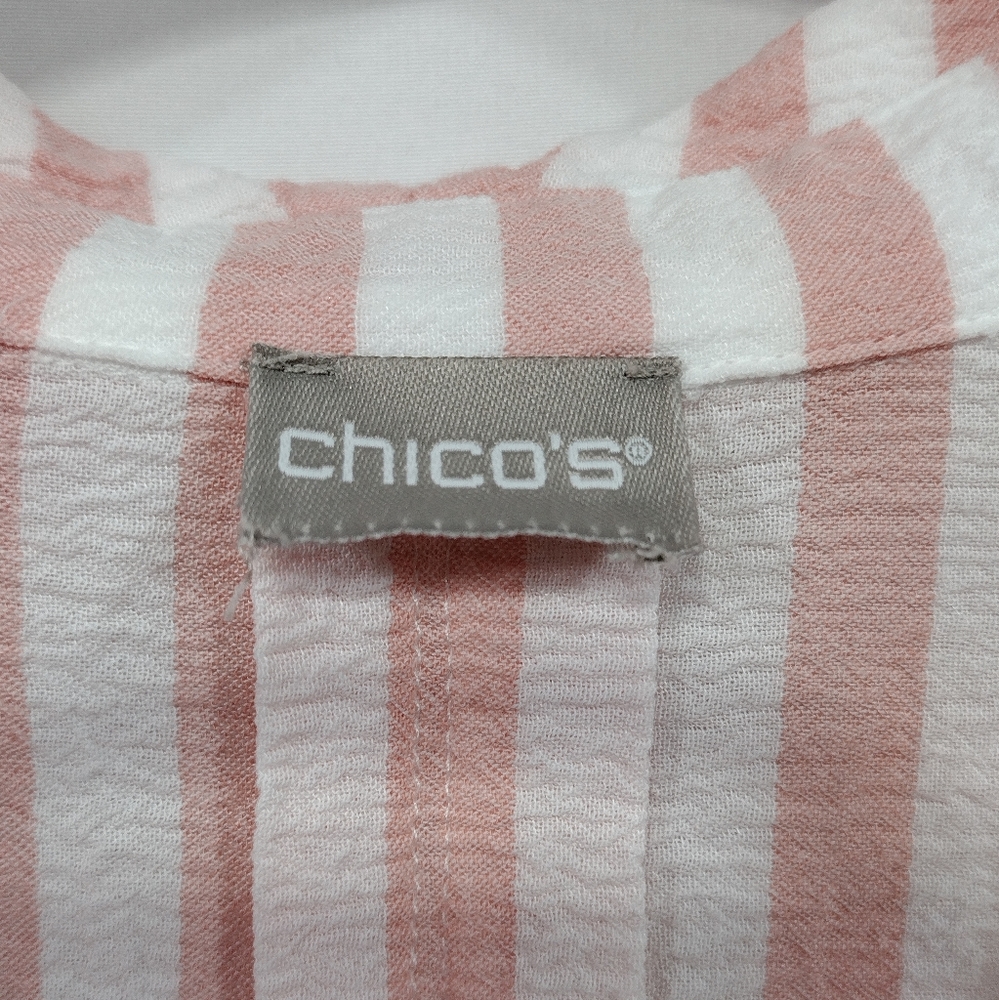 Chico's Striped Drama-Sleeve Shirt Women's L Pink White Strips Office Casual - Picture 9 of 9